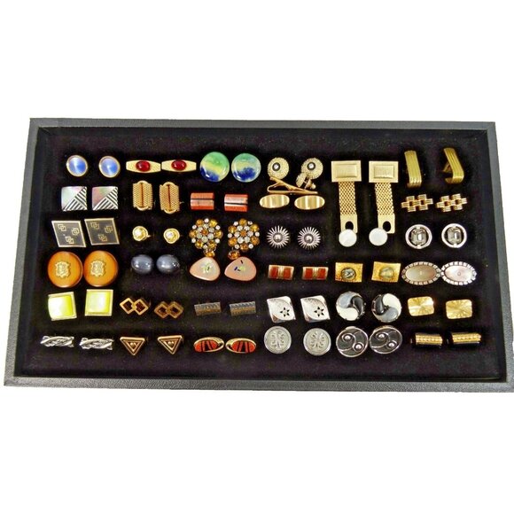 Huge Lot of Cufflinks 35 Pairs Vintage and Designer Cuff Links w Tray - Picture 1 of 5